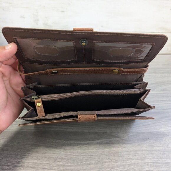 Crossbody Wallet Wristlet Purse Vegan Leather Brown - Picture 7 of 9